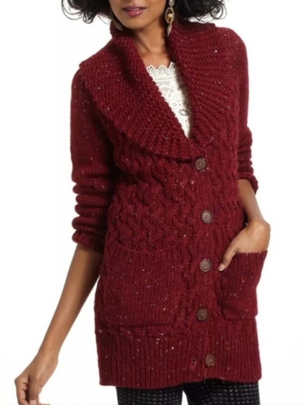 NWOT Anthropologie Isabella Sinclair burgundy longline wool blend cardigan
